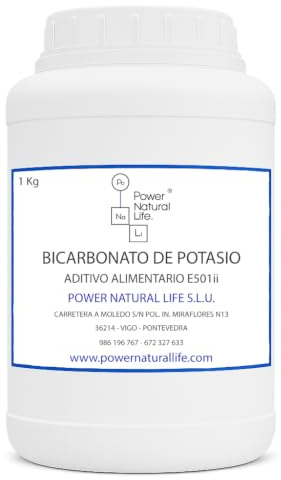 Bicarbonato de Potasio en Polvo | Power Natural Life | Bote 1 kg | Aditivo Alimentario E501(ii) | Regulador de Acidez y Gasificante | Uso Alimentario, Técnico e Industrial