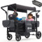 Sekey Bollerwagen Kinder Zwillingsmodus, Bollerwagen Faltbar mit Dach 2 Kinder, Duo Schiebegriff Kinderwagen Doppelsitz mit 2 integrierten 5-Punkt-Gurtsystem, Zwillingskinderwagen Luxer 6060, Schwarz