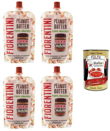 Fiorentini Lot de 4 sachets de beurre de cacahuète 100 % Arachidi dans pochette 4 x 100 g + Italian Gourmet Polpa 400 g