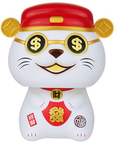 Figura Di Gatto A Testa Mobile, Figura Di Gatto Portafortuna Con Espressione Viva Per Camera Da Letto, Gatto Antincena Solare,Statua Solare Di Gatto Portfalizia Cinese Antincenni La Testa