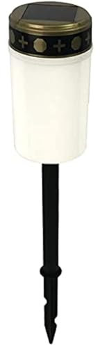 CSXMONEY Luci solari da giardino, candela per tomba, con tappo a terra, senza fiamma, per tomba commemorativa sacrificio (bianco)