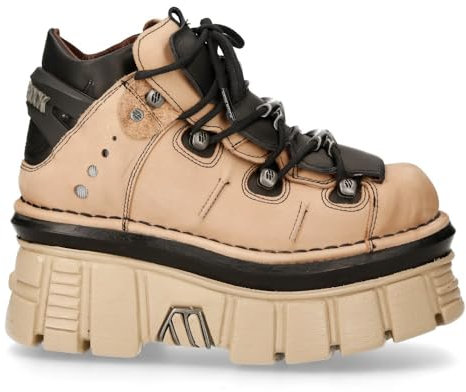 New Rock Bottines Gothiques à Plateforme en Cuir Beige M-106-S40
