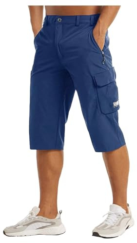 EQWIGKEIT Pantalon trois-quarts pour homme - Couleur unie - Pantalon de sport léger - Pantalon 3/4 baggy en lin - Bermuda d'été avec poches - Short d'été court décontracté