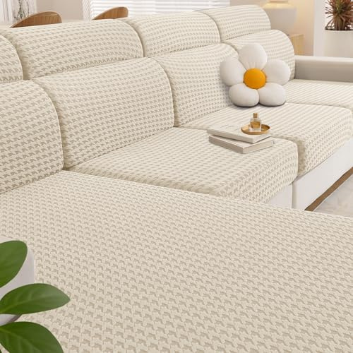 YSTELLAA Housse Coussin Canapé Extensible, Chaise Longue | Beige, Housse Assise Canapé Universelle Antidérapante, Protection Meubles Couvre Pour Canapé