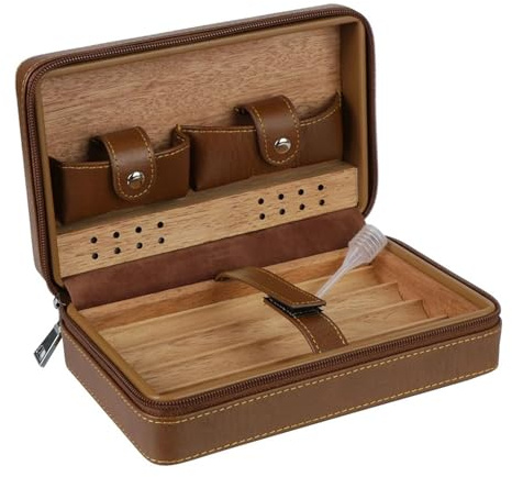 Caja de Viaje Caja de humidificador de Puros de Madera de Cedro, Regalo for niño, Amigo, Padre, Funda for Puros de Cuero PU, humidificador de Almacenamiento, 4 Caja de Puros Humidor Humidor de Viaje