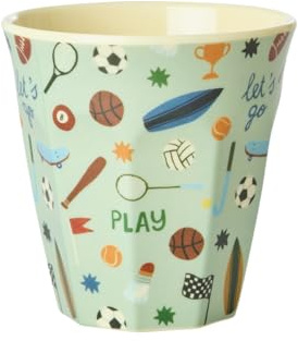 ReWu Rice Melamin Becher Medium - Soft Green Sports Print - Kinderbecher Campingbecher Campinggeschirr Trinkbecher Melamingeschirr Bruchsicher BPA-frei 250ml