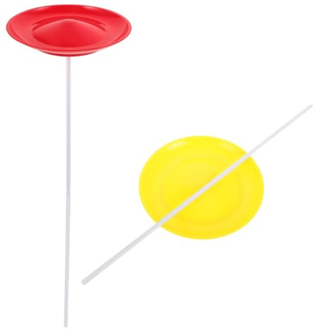 Gogogmee 2 Assiettes de Jonglage Plastiques Jaunes et Rouges avec Baguettes de Jonglerie d'Adresse pour Spectacles et Animation de Fête Accessoire Clown Solide et Portable Entraînement