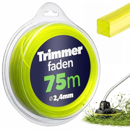 KADAX Fyrkantig klipptråd 2,4 mm x 75 m, trimmertråd för grästrimmer och motorsensor, trimmersnöre för friskärare, trädgårdstillbehör (gul)