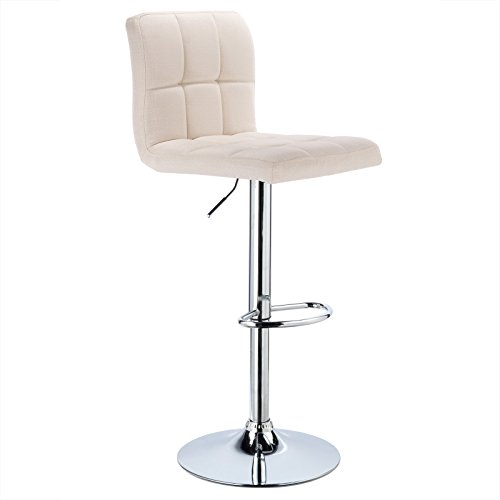 WOLTU 1 x Barhocker Barstuhl Tresenhocker Stuhl drehbar und höhenverstellbar Tresen Hocker Leinen Cremeweiß BH32cm-1