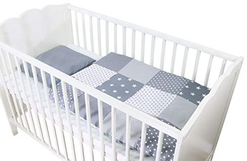 ULLENBOOM ® Baby Bettwäsche aus 100% Baumwolle (OEKO-TEX), 80x80 cm Graue Sterne - 2-teilig (Set): Baby Bettwäsche 80x80 cm und Kissenbezug 35x40 cm, Für Jungen und Mädchen