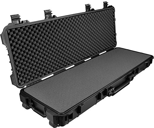 TecTake® Long, Universal Hard Case with 2 Wheels, 3 Foam Inserts, Pressure Valve & Padlock Eyelets, Shock-, Temperature- & Moisture-Resistant - Ideal Camera, Tool & Gun Case - 113.5x41x16cm
