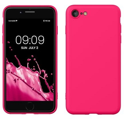kwmobile Carcasa Compatible con Apple iPhone SE (2022/2020) / 8/7 Funda de Silicona - Flexible con Interior de Microfibra - Suave Protector antigolpes - Rosa neón