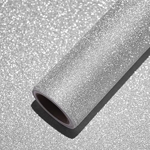 VEELIKE Möbelfolie Glitzer Silber 40cm X 900cm Klebefolie Selbstklebende Dekofolie PVC Möbelaufkleber Glitzer Wandaufkleber für Fensterbank Computern Schminktisch Arbeitsplatte Tisch Schrank