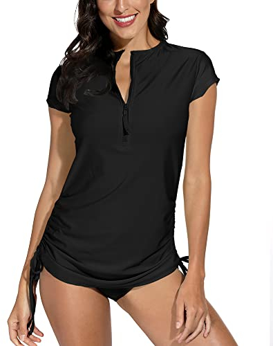 BesserBay Frauen Rashguard Schnelltrocknendes Swim Short Sleeve Schutzkleidung Sonnen Schutz UPF 50+ Schwarz M