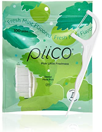 Piico Xylitol Floss Picks, 100 Count - Unbreakable, Shred-Resistant, Resealable, Unique Flavored Dental Flossers for Adults, Portable