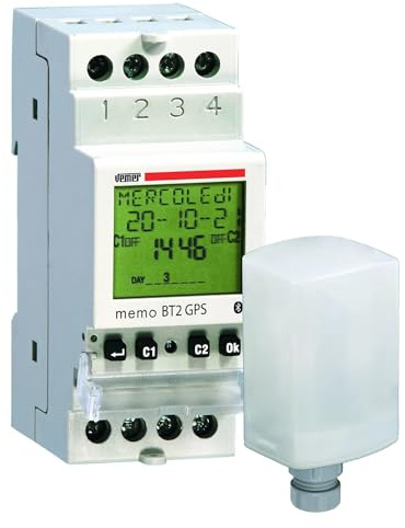 VEMER VE790100 Set Memo BT2 GPS - Kit composto da Interruttore Orario Astronomico + Modulo GPS, Interfaccia Bluetooth e Programmazione tramite APP direttamente su Smartphone e Tablet, 2 Canali, Bianco