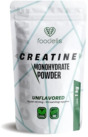 Foodelis Creatina Monohidratada en Polvo 1 kg / 333 Dosis - 100% Creatina Monohidrato Micronizada - Sin Sabor - Pura y Sin Aditivos - No-GMO - Alta Solubilidad - Incluye Dosificador