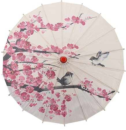 Oiled Paper Umbrella, Solid Wood Handle Classical Chinese Plum Painting Chinese Oiled Paper Umbrella Easy to Open and Close Oil Paper Oriental Parasol for Weddings, Photography