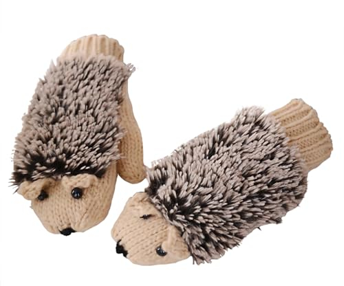 SJTJSPX Handschuhe Damen Mädchen Strickhandschuhe Cartoon Igel Fäustlinge Warm Winterhandschuhe Winddicht Weich Fahrradhandschuhe Dicke Skihandschuhe für Alltag Outdoor Weihnachten