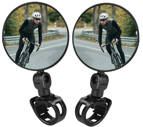 YHT 2PCS Adjustable Rotatable Handlebar Mounted Bicycle Mirror - Durable Plastic Convex Mirror for Mountain and Road Bikes