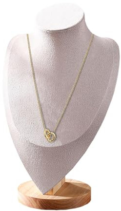 TINGSING Espositore per collane in velluto, busto per gioielli, con base in legno, manichino per collane, ciondoli, catenine, organizer per vetrine, boutique, fiere, grande, beige
