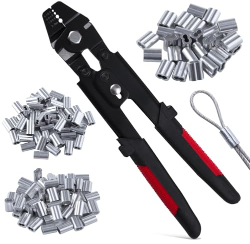 INJOYTEC 180pcs Wire Rope Crimping Tool Kit with Aluminum Crimping Loop