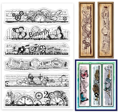 GLOBLELAND Sellos transparentes marca páginas de borde de collage vintage para DIY Scrapbooking marca Páginas de fondo retro sellos transparentes de silicona para la fabricación de tarjetas
