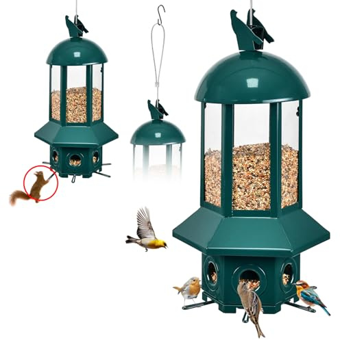 Professional Squirrel Proof Bird Feeders - Sorflife Large Capacity 5.06 lbs, Reliable and Rust Resistant Metal Bird Feeding Station for Prevents Squirrels from Stealing Food and Easy Refilling Green