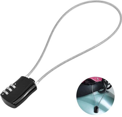 3 Digit Combination Padlock, Anti-Theft Cable Digital Combination Outdoor Resettable Steel Password Luggage Helmet Lock Long Shackle Cabinet Handle Padlock, for Bicycle Suitcase Gun Case Toolbox Black