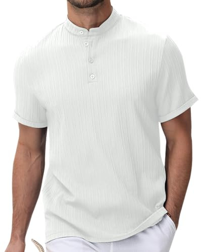 YAOBAOLE Henley T-shirt à col montant à manches courtes pour homme - Chemise d'été respirante - Chemise décontractée légère avec boutonnière