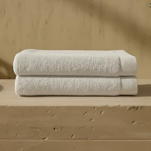 VOUCLER – Oasis Juego de 2 Toallas Ducha 70x140 cm Blanco | 100% Algodón Toalla de Baño Rizo con Hilo 16/1 Peinado Turco 550 gsm | Toallas de Lujo con Alta Absorción Y Suavidad SPA | Oeko-Tex®