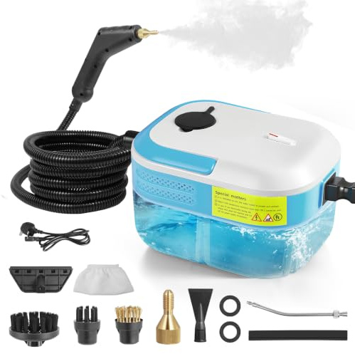 Teodute 2200W Limpiador a Vapor Portátil, con 12 Accesorios, 1,4L Depósito Agua Grande Steam Cleaner, Limpiador de Vapor para Baño Patio Azulejos Juntas Suelos (Azul)