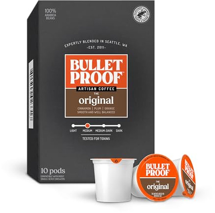 Bulletproof Original Medium Roast Single-Serve Lot de 10 capsules de café Arabica d'Amérique centrale et du Sud