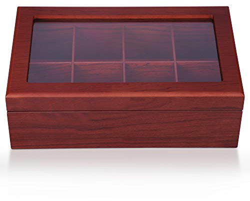 Tee Box von Apace Living - Luxeriöse Tee Aufbewahrung Box Holz – 8 Fächer für die Aufbewahrung von Teebeuteln - Handgefertigte Teebox mit kratzfestem Sichtfenster – Elegante Teebeutel Aufbewahrungsbox