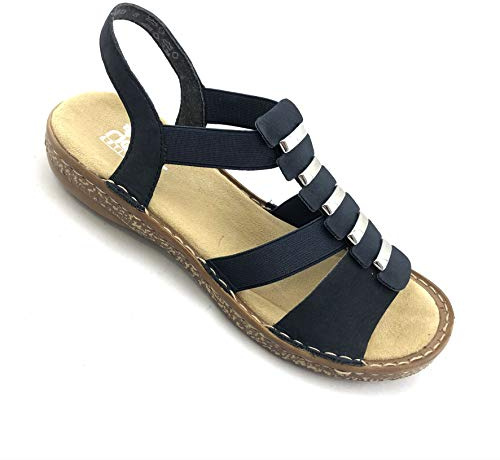 Rieker Damer 62850 öppna sandaler med kilklack, Blå passi 14, 39 EU