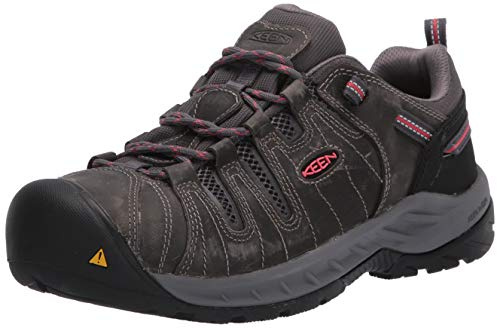 KEEN Utility Women's Flint 2 Low Height Leather Steel Toe Work Shoes, Magnet/Rose, 8 Wide US