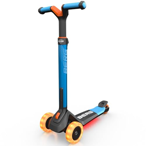 BERG Nexo Kinderroller Kinderscooter faltbar ab 2 Jahre | Höhenverstellbarer Tretroller Scooter mit LED Deck | Dreirad Roller für Kinder Jungen & Mädchen, bis 12 Jahre | Farbe: Blau