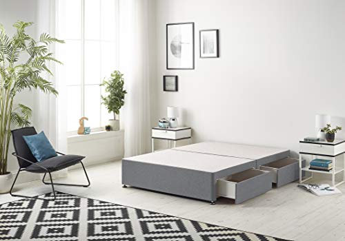 Bed Centre 3FT Single Divan Bed Base Platinum Charcoal Plush Divan Bed Base With Same Headboard And Storage Drawer- 3FT Single (Single 90 x 190 cm, No Drawer, No Headboard)