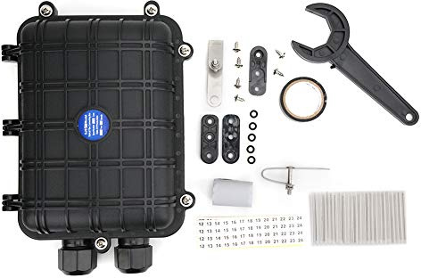 Hyuduo 1 in 1 Horizontal Fiber Optic Splice Housing IP68 Waterproof Wall-Mounted Fiber Optic Cable Connector Box (24 ) Distribution Kit, Electrical Box
