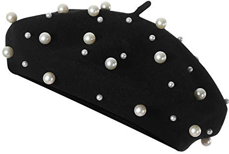 Femmes Perle Béret Chapeau Vintage Noir Cap Laine Béret pour Voyage Chaud Hiver Automne À L' extérieur