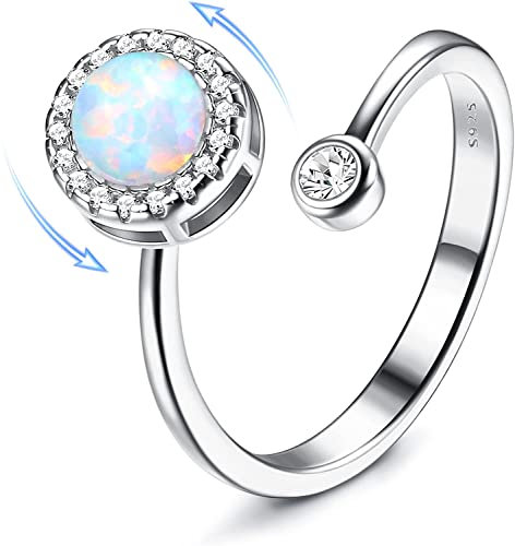 Milacolato 925 Silber Ringe Für Frauen Fidget Ring Verstellbar, Opal Mondstein Spinner Anxiety Ring Für Damen Mädchen, Achtsamkeitsring Verlobungsring Engagement Ring Modeschmuck Mit Geschenkbox