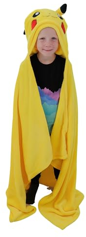 Character World Official Pokemon Hooded Fleece Throw Blanket | Super Soft Warm Throw, Smiles Design with Pikachu Head | Perfect For Home, Bedroom, Sleepovers & Camping | Size 100 x 120cm