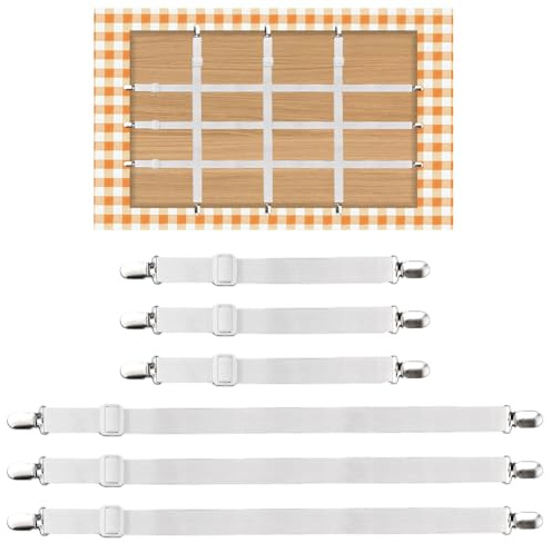 SPEACOUR 6 PCS Pinces Nappe de Table Réglable, Clips de Support de Nappe de Table Eastique, Clips de Nappe à Sangle Cachée, Accroche Nappe Exterieur pour Cuisine, Restaurants, Cafés, Fêtes(Blanc)