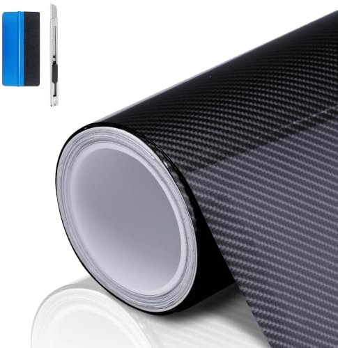 NewL Gloss 6D Carbon Fibre Self-Adhesive Car Vinyl Wrap Black 30cm x 150cm | Gloss 6D textured look, air release channels, flexible stretchable, water & scratch resistant, for auto interior & exterior