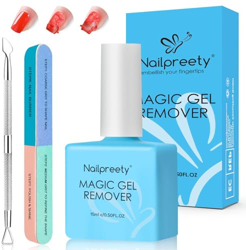 Quitaesmalte Gel 15ml con Empujador de Cutícula y Lima de Uñas, Removedor Esmalte Semipermanente, Permanentes para Uñas, No Daña las Uñas