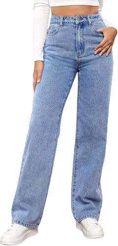 MANGGUO Jeans Femeninos de Cintura Alta, Jeans Holgados, piernas Anchas Delgadas y Todos los Pantalones Pantalones, Pantalones Vaqueros clásicos elásticos de otoño e Invierno (Azul Claro, XXL)