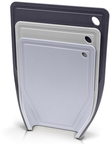 YourCasa 3x Schneidebrett Kunststoff Set - BPA-frei - mit Trichterform & Saftrille - Küchenbrett rutschfest & spülmaschinenfest - Cutting Board Schneidematte Küche Brettchen