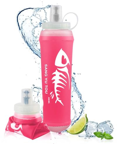 badaren Vikbar vattenflaska, 500 ml, dricksflaskor, vikbara, vikbara vattenflaskor, BPA-fria, återanvändbara, vikbara mjuka flaskor, lämplig för utomhusresor, löpning, vandring, klättring (rosa)
