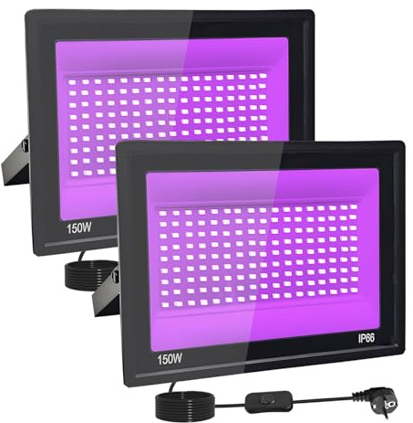 2 Pièces 150W Lumiere Noire LED, IP66 Etanche Projecteur lumière noire UV, 395-400 nm Projecteur lumière noire Avec interrupteur pour fête lumineuse, Halloween, Body Painting, Bar, Aquarium, Halloween