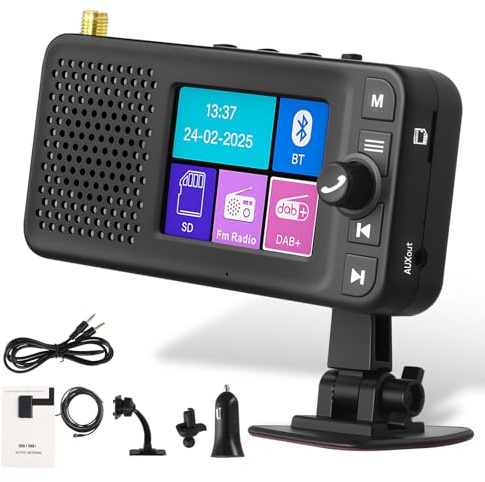 Motorsi DAB DAB digital radiomontadapter för bilradio Bluetooth-handsfree, 2,4 tums LCD-display FM-sändare, BT-musik AUX-gränssnitt